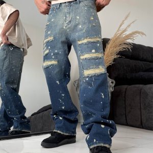شلوار بگ سنگشور آب رنگی زاپ دار